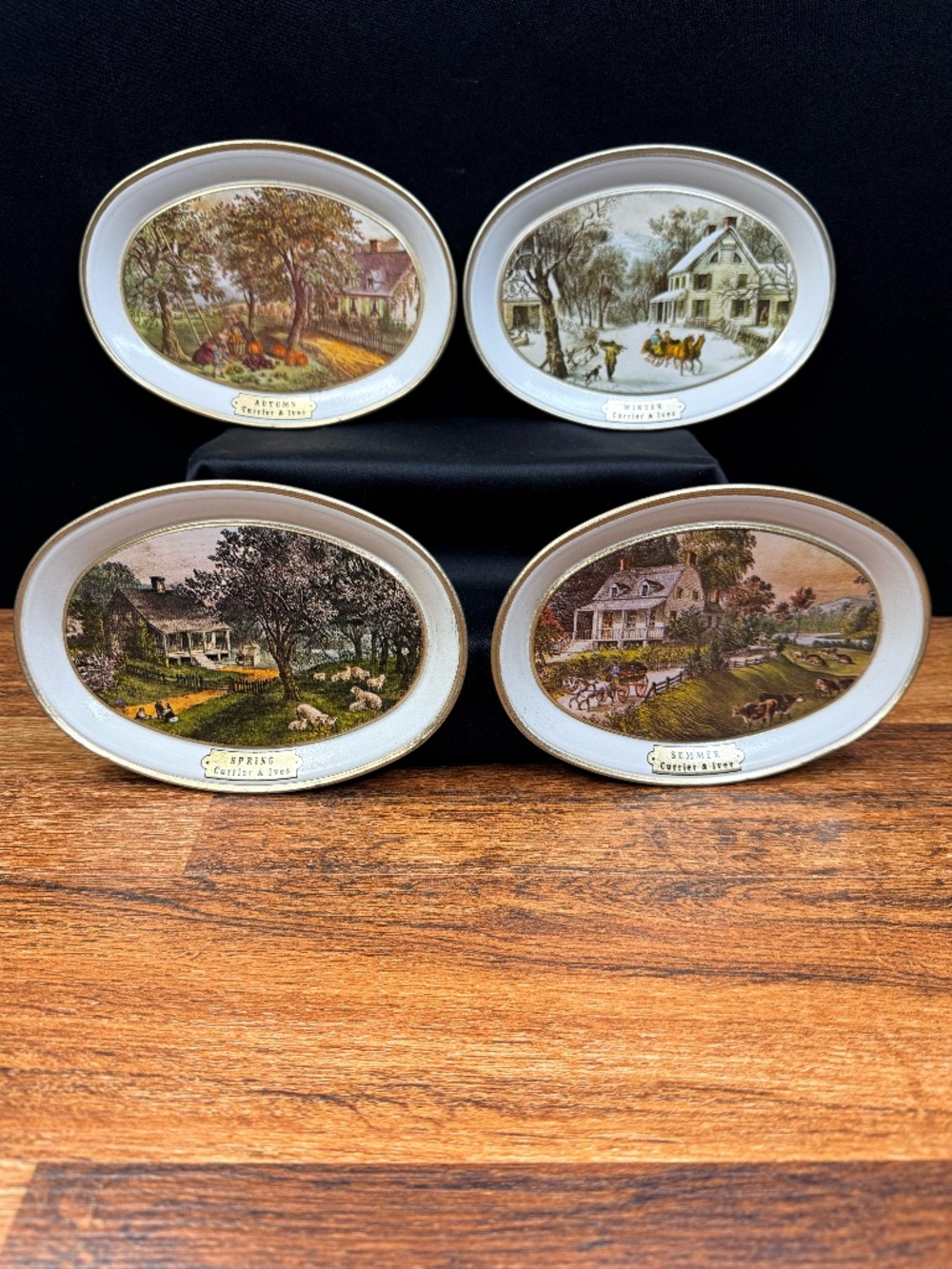 CURRIER AND IVES-1868 “The American Homestead” Metal Tray Set (Set of 4)
